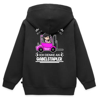 Staplerfahrerin Gabelstapler Lager Logistik Damen - Kinder Premium Organic Zip Hoodie - Schwarz - Hinten - AI Model Kid Male (0cm)