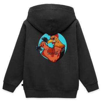 Starkes Muskel Huhn Fitness Gym Hühner - Kinder Premium Organic Zip Hoodie - Schwarz - Hinten - AI Model Kid Male (0cm)