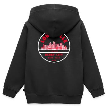 Louisville Derby Skyline Emblem - Kinder Premium Organic Zip Hoodie - Schwarz - Hinten - AI Model Kid Male (0cm)