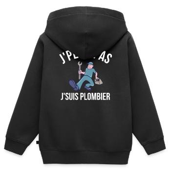 plombier, je suis plombier, plomberie - Sweat Premium à capuche zippé enfant bio - noir - Dos - AI Model Kid Male (0cm)