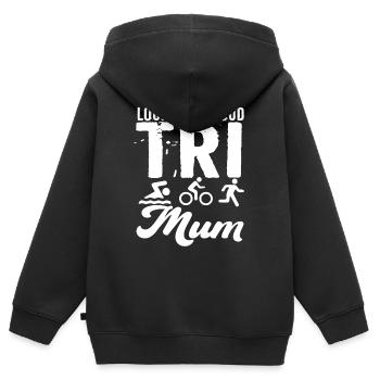 Triathlète Tri Maman bruyante et fière - Sweat Premium à capuche zippé enfant bio - noir - Dos - AI Model Kid Male (0cm)