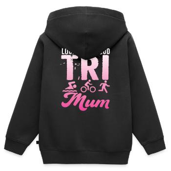 Triathlète Tri Maman bruyante et fière - Sweat Premium à capuche zippé enfant bio - noir - Dos - AI Model Kid Male (0cm)