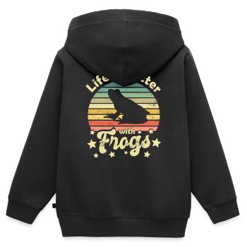 Frosch Frösche - Kinder Premium Organic Zip Hoodie - Schwarz - Hinten - AI Model Kid Male (0cm)