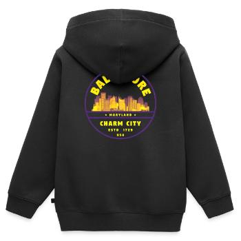 Emblème de la ville du charme de Baltimore - Sweat Premium à capuche zippé enfant bio - noir - Dos - AI Model Kid Male (0cm)