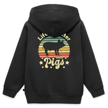 Schwein Schweine - Kinder Premium Organic Zip Hoodie - Schwarz - Hinten - AI Model Kid Male (0cm)