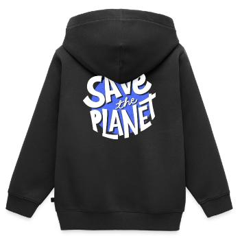 sauvez la planète, planète terre, save the planet - Sweat Premium à capuche zippé enfant bio - noir - Dos - AI Model Kid Male (0cm)