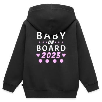 Bébé à bord 2023 Mère 2023 Maman - Sweat Premium à capuche zippé enfant bio - noir - Dos - AI Model Kid Male (0cm)