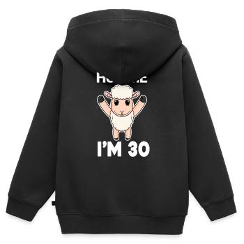 30 ans - 30 ans - câlin - Sweat Premium à capuche zippé enfant bio - noir - Dos - AI Model Kid Male (0cm)