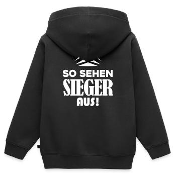 Sieger Erster Gewinner - Kinder Premium Organic Zip Hoodie - Schwarz - Hinten - AI Model Kid Male (0cm)
