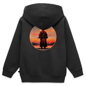 Guerrier Samouraï - Sweat Premium à capuche zippé enfant bio - noir - Dos - AI Model Kid Male (0cm)