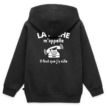 pêche, fan de pêche, j'aime la pêche - Sweat Premium à capuche zippé enfant bio - noir - Dos - AI Model Kid Male (0cm)