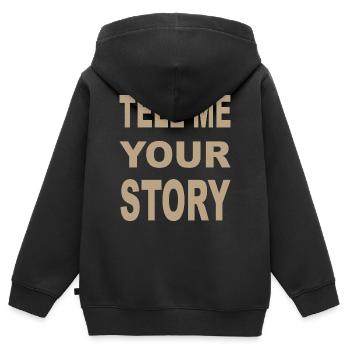 TELL ME YOUR STORY - Kinder Premium Organic Zip Hoodie - Schwarz - Hinten - AI Model Kid Male (0cm)