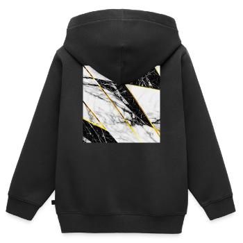 Marmor Schwarz Weiß Gold Mosaik Geometrisch - Kinder Premium Organic Zip Hoodie - Schwarz - Hinten - AI Model Kid Male (0cm)