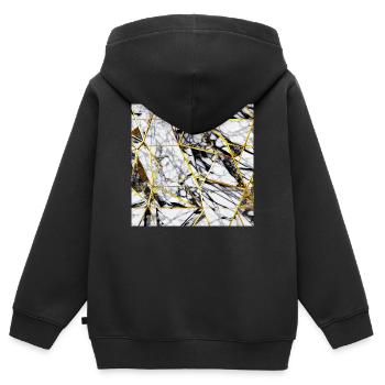 Marmor Schwarz Weiß Gold Textur - Kinder Premium Organic Zip Hoodie - Schwarz - Hinten - AI Model Kid Male (0cm)