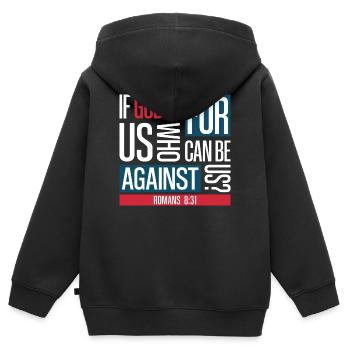 Dieu pour nous (sombre) - Sweat Premium à capuche zippé enfant bio - noir - Dos - AI Model Kid Male (0cm)
