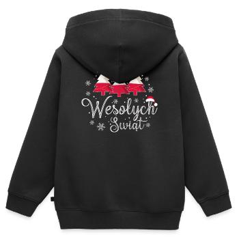 Wesolych Swiat Weihnachtsbäume Polnische Flagge - Kinder Premium Organic Zip Hoodie - Schwarz - Hinten - AI Model Kid Male (0cm)