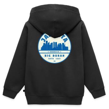 Jakarta Skyline Rundlogo Blau Weiß - Kinder Premium Organic Zip Hoodie - Schwarz - Hinten - AI Model Kid Male (0cm)