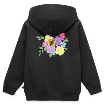 Bouquet de fleurs - Sweat Premium à capuche zippé enfant bio - noir - Dos - AI Model Kid Male (0cm)