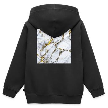 Marbre Or Blanc Texture - Sweat Premium à capuche zippé enfant bio - noir - Dos - AI Model Kid Male (0cm)