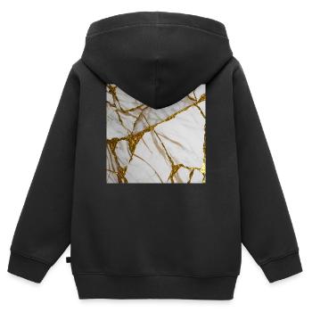 Texture de pierre de marbre marbré blanc-or - Sweat Premium à capuche zippé enfant bio - noir - Dos - AI Model Kid Male (0cm)