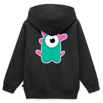 Cyclope turquoise mignon | Monstre rose drôle - Sweat Premium à capuche zippé enfant bio - noir - Dos - AI Model Kid Male (0cm)