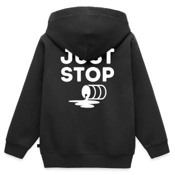Just Stop Öl, Ökologie, Öl - Kinder Premium Organic Zip Hoodie - Schwarz - Hinten - AI Model Kid Male (0cm)