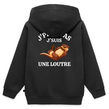 pas du matin, grincheux le matin, lève tard - Sweat Premium à capuche zippé enfant bio - noir - Dos - AI Model Kid Male (0cm)