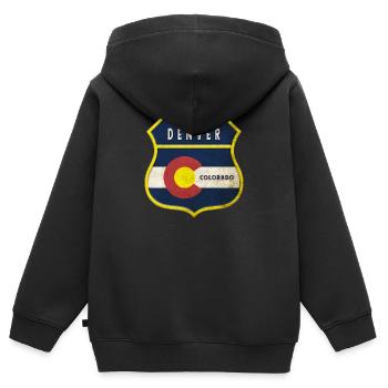 Design des armoiries de Denver (Colorado) - Sweat Premium à capuche zippé enfant bio - noir - Dos - AI Model Kid Male (0cm)