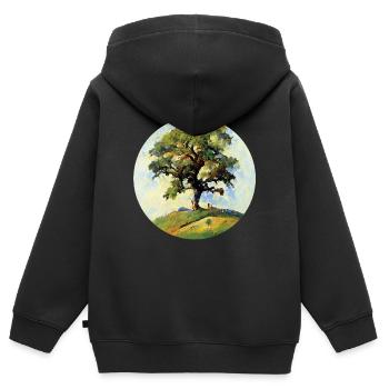 Malerei | Baum auf einem Hügel - Kinder Premium Organic Zip Hoodie - Schwarz - Hinten - AI Model Kid Male (0cm)