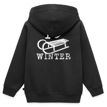 i love winter Schnee Schlitten Herz Liebe Symbol - Kinder Premium Organic Zip Hoodie - Schwarz - Hinten - AI Model Kid Male (0cm)