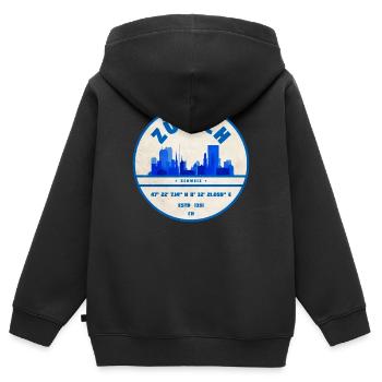 Zampon Bleu Zurich Skyline - Sweat Premium à capuche zippé enfant bio - noir - Dos - AI Model Kid Male (0cm)