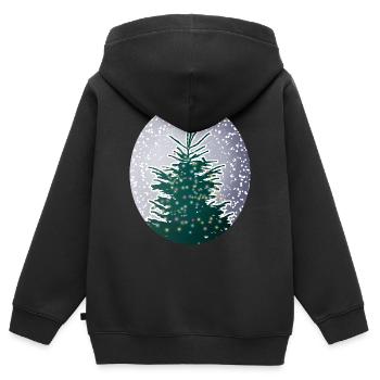 sapin de Noël illuminé dans la neige - Sweat Premium à capuche zippé enfant bio - noir - Dos - AI Model Kid Male (0cm)