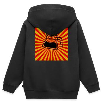 Sunburst Coffee red yellow-Sonnenaufgang Kaffee - Kinder Premium Organic Zip Hoodie - Schwarz - Hinten - AI Model Kid Male (0cm)
