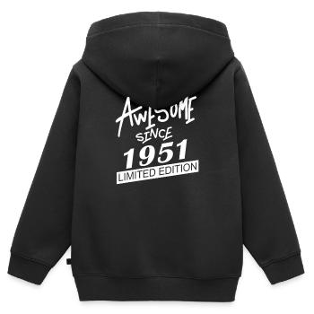 1951 - Né en 1951 - Fantastique depuis 1951 - Sweat Premium à capuche zippé enfant bio - noir - Dos - AI Model Kid Male (0cm)