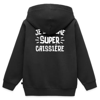 caissière, super caissière - Sweat Premium à capuche zippé enfant bio - noir - Dos - AI Model Kid Male (0cm)
