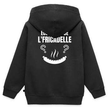 fricadelle, fricandelle, snack, nord, Belgique - Sweat Premium à capuche zippé enfant bio - noir - Dos - AI Model Kid Male (0cm)