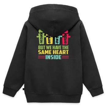 Alle haben das gleiche Herz - Kinder Premium Organic Zip Hoodie - Schwarz - Hinten - AI Model Kid Male (0cm)