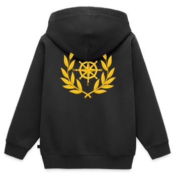 Seefahrt Kompass Richtung Lorbeerkranz Steuerrad - Kinder Premium Organic Zip Hoodie - Schwarz - Hinten - AI Model Kid Male (0cm)