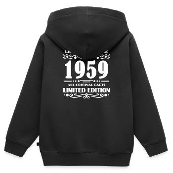 1959 - Né en 1959 - Construit en 1959 - Sweat Premium à capuche zippé enfant bio - noir - Dos - AI Model Kid Male (0cm)