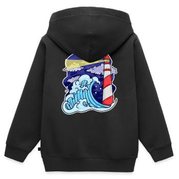 Phare Côte Mer Mer - Sweat Premium à capuche zippé enfant bio - noir - Dos - AI Model Kid Male (0cm)