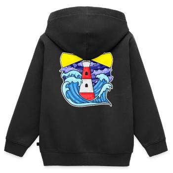 Phare Côte Mer Mer - Sweat Premium à capuche zippé enfant bio - noir - Dos - AI Model Kid Male (0cm)