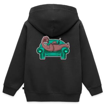 Faultier auf Sofa Laptop Mitarbeiter - Kinder Premium Organic Zip Hoodie - Schwarz - Hinten - AI Model Kid Male (0cm)