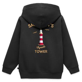 Leuchtturm Plymouth, UK, Smeaton‘s Tower - Kinder Premium Organic Zip Hoodie - Schwarz - Hinten - AI Model Kid Male (0cm)