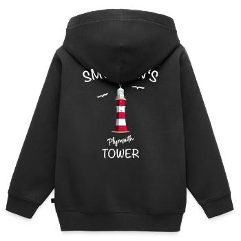 Plymouth, Leuchtturm Smeatons‘s Tower, England - Kinder Premium Organic Zip Hoodie - Schwarz - Hinten - AI Model Kid Male (0cm)