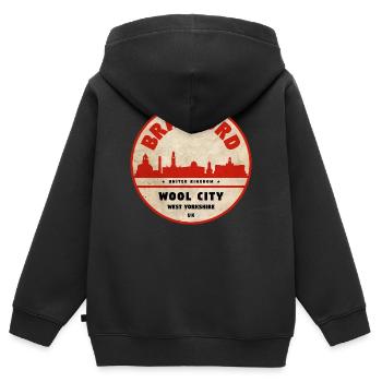 Bradford Wool City Emblem - Kinder Premium Organic Zip Hoodie - Schwarz - Hinten - AI Model Kid Male (0cm)