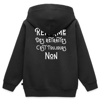 retraite, je suis retraité, je suis retraitée - Sweat Premium à capuche zippé enfant bio - noir - Dos - AI Model Kid Male (0cm)