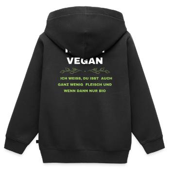 Ich bin vegan - Die Standard-Reaktion darauf - Kinder Premium Organic Zip Hoodie - Schwarz - Hinten - AI Model Kid Male (0cm)
