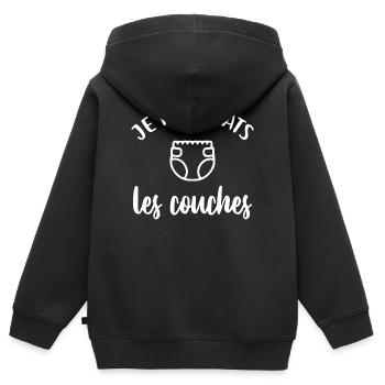 Je m'en bats les couches - Sweat Premium à capuche zippé enfant bio - noir - Dos - AI Model Kid Male (0cm)