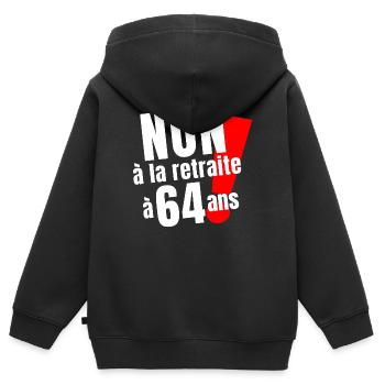 retraite, réforme des retraites, retraité - Sweat Premium à capuche zippé enfant bio - noir - Dos - AI Model Kid Male (0cm)