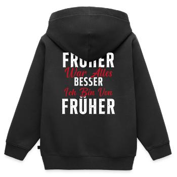 Tout allait mieux dans le passé, je suis un retraité d’autrefois - Sweat Premium à capuche zippé enfant bio - noir - Dos - AI Model Kid Male (0cm)